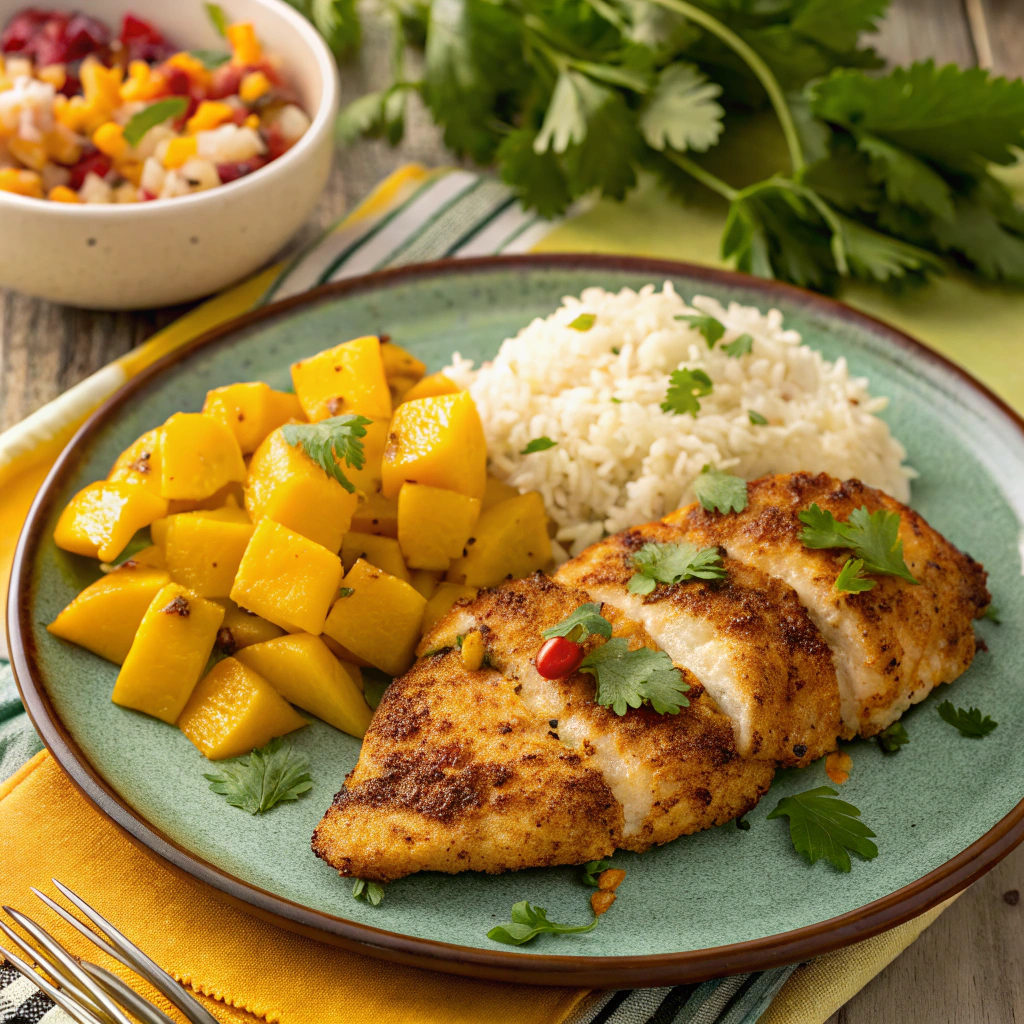 baked coconut mango chicken