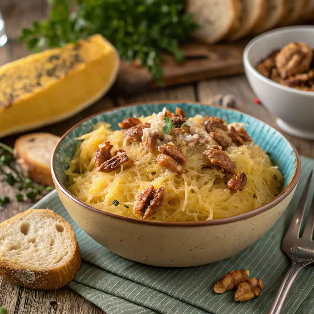 creamed spaghetti squash with browned butter walnuts