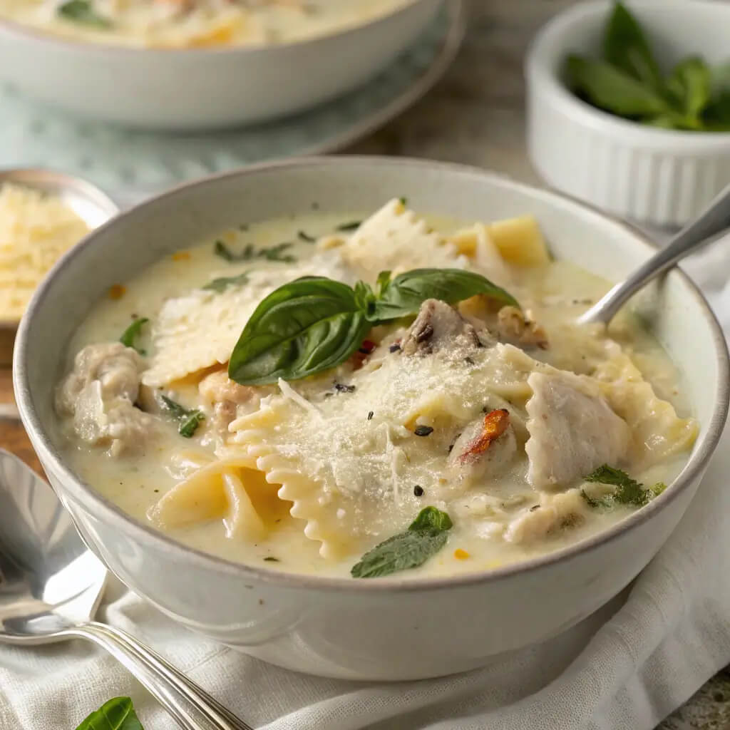 creamy white chicken lasagna soup