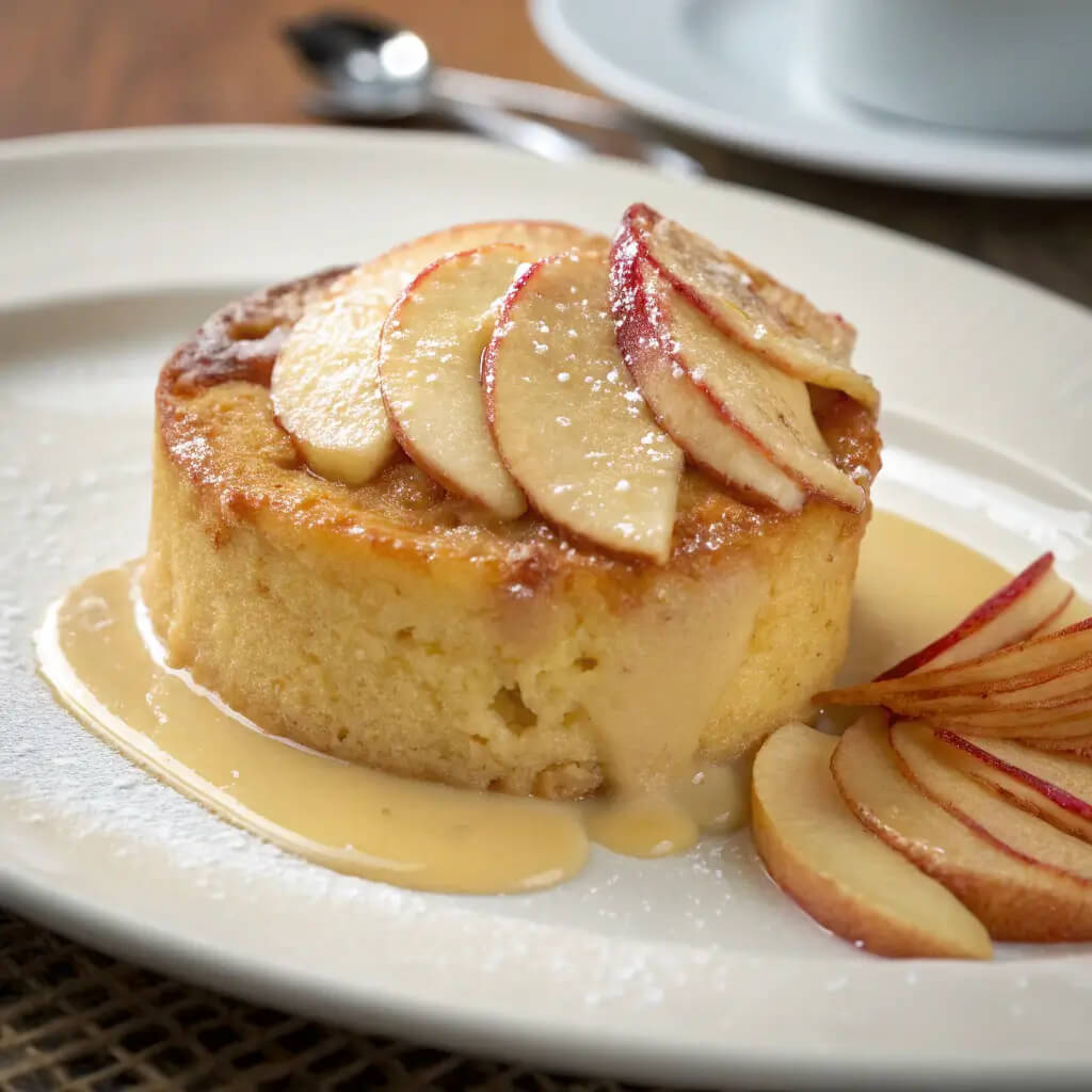 french apple cake with maple ginger custard sauce