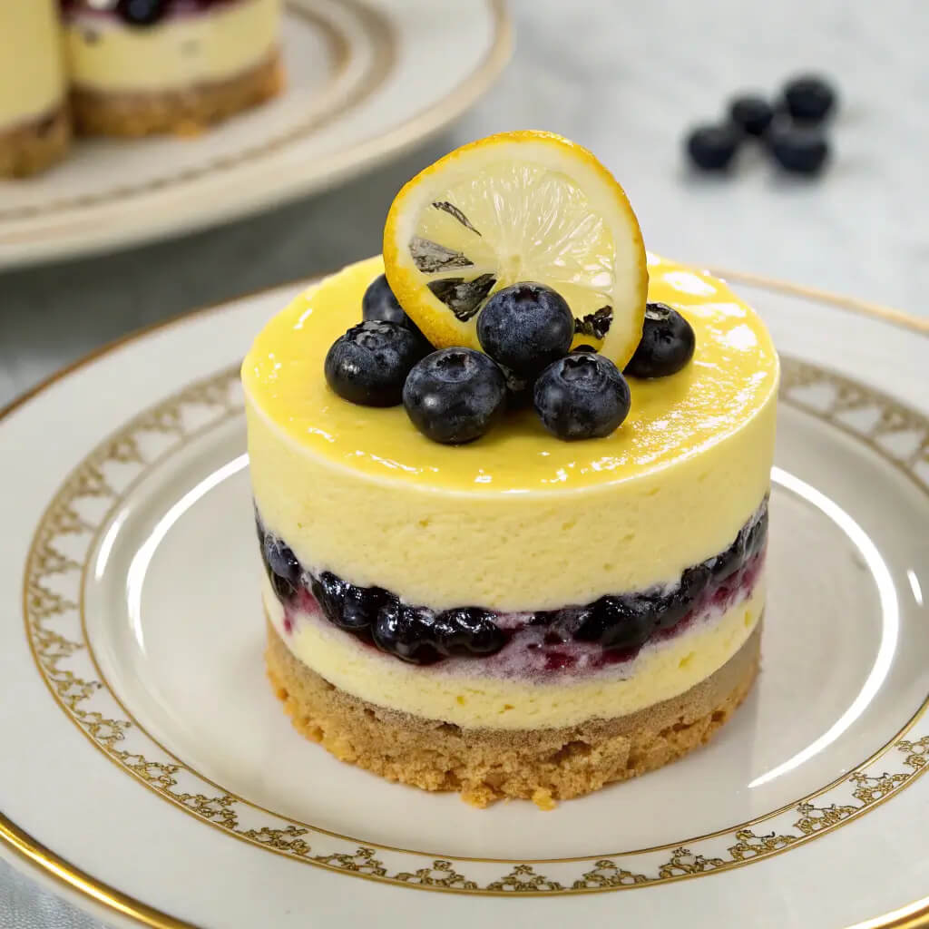 lemon blueberry shortbread mousse cake