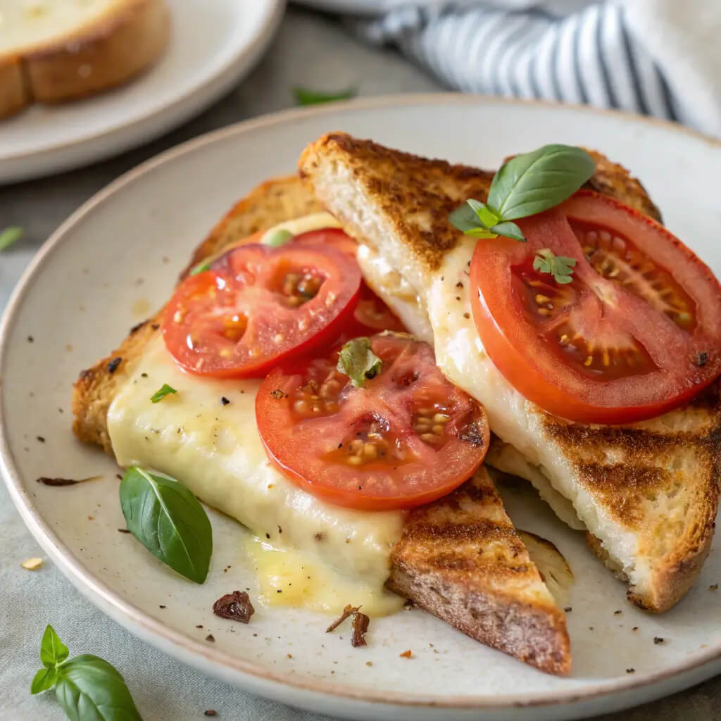 open faced grilled cheese with tomato