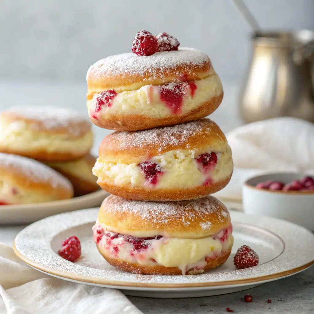 raspberry cheesecake brioche doughnuts