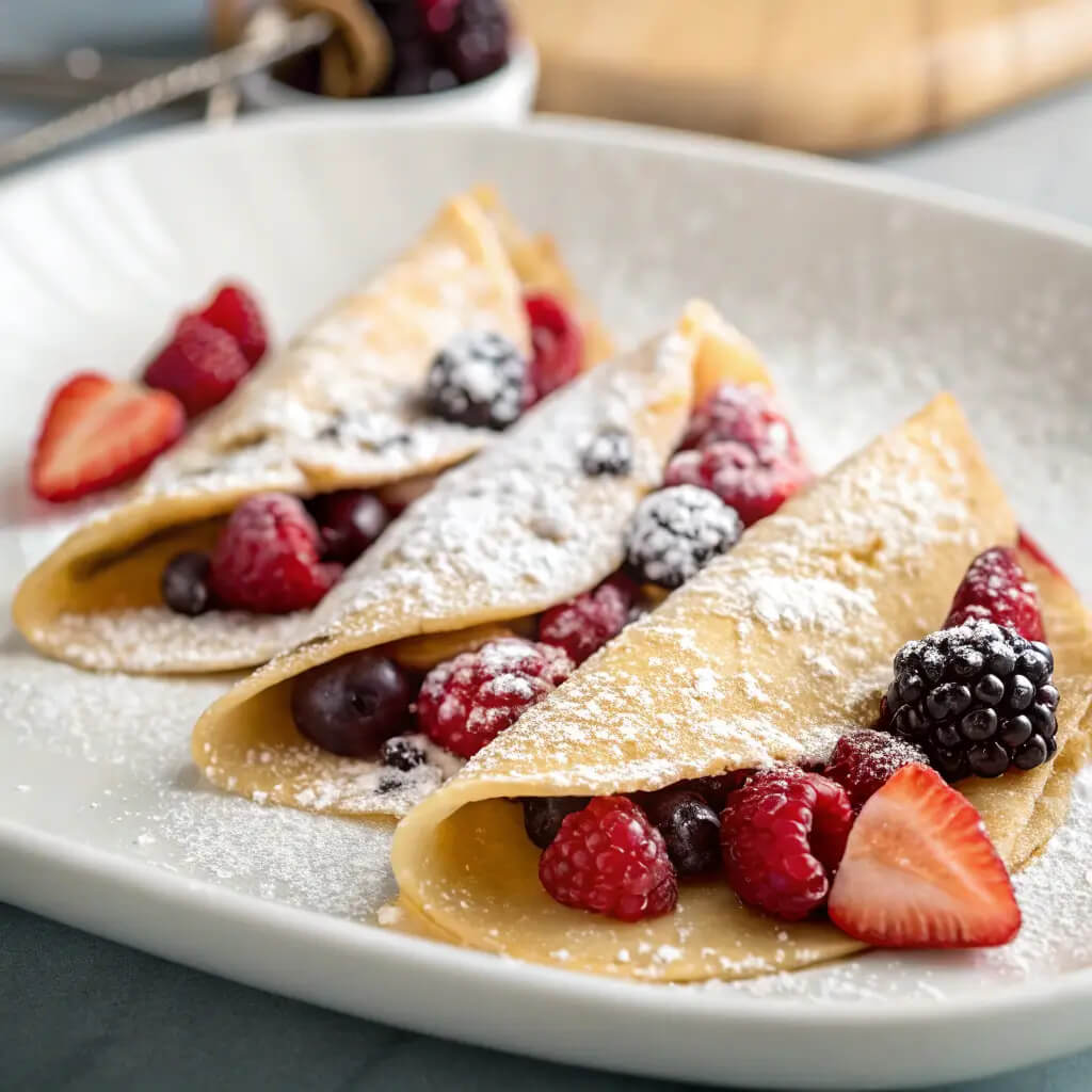 almond crepes with warm berries
