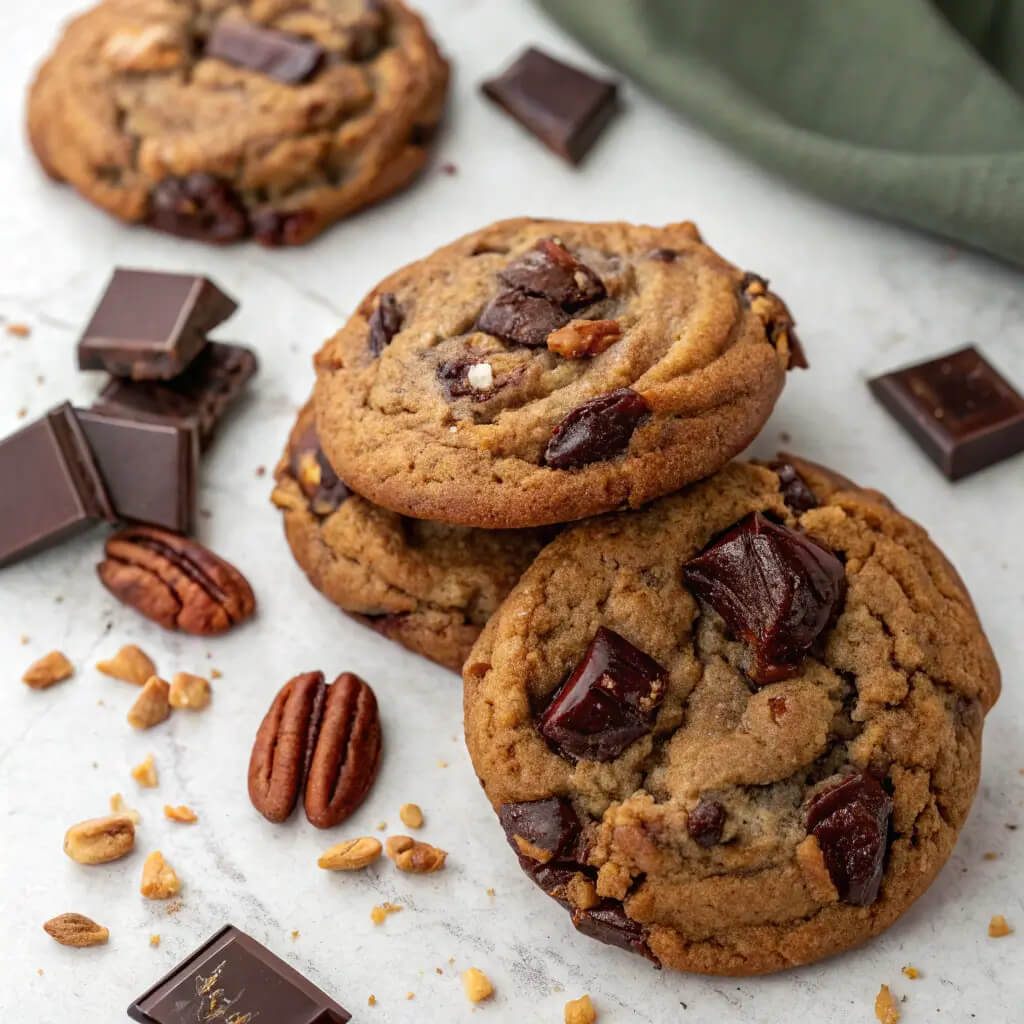 brown butter bourbon pecan chocolate chunk cookies