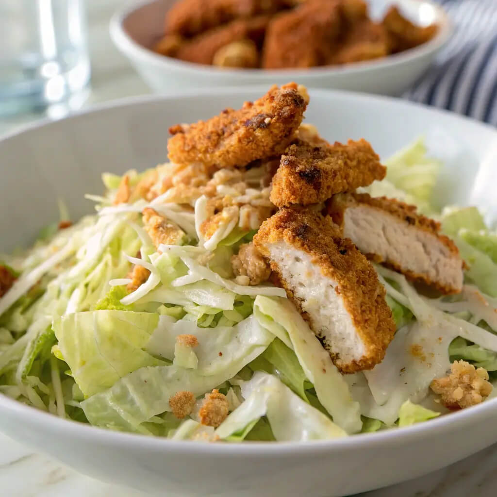 caesar slaw with crispy chicken