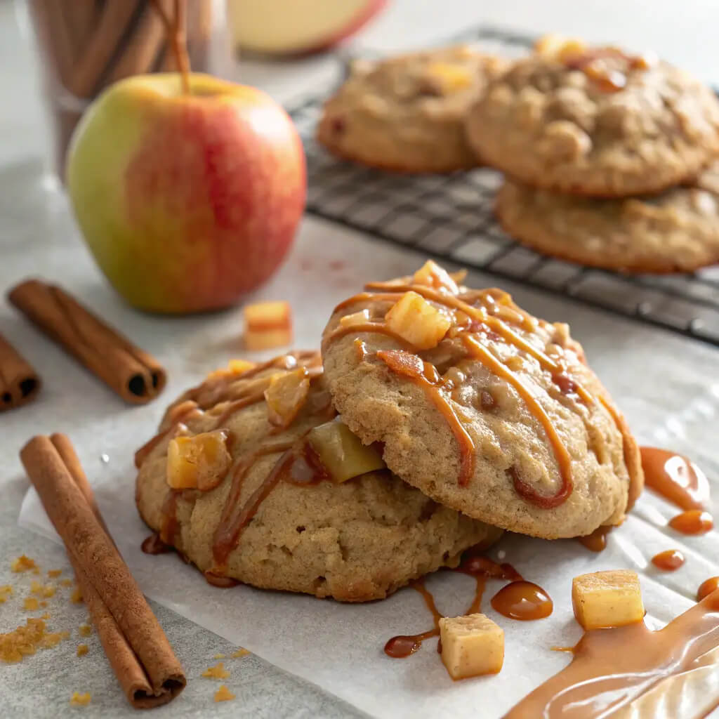 caramel drizzled apple cinnamon cookies