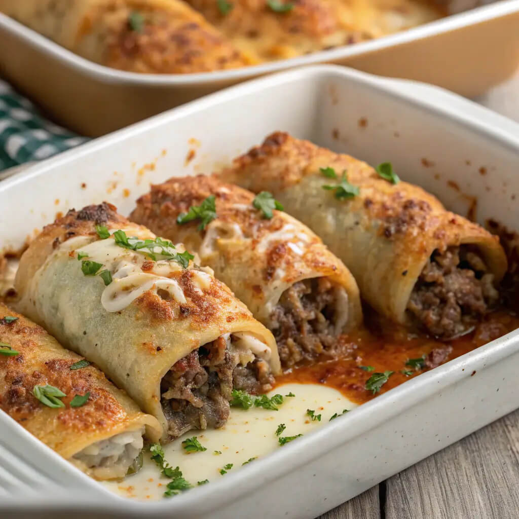 cheesy beefy rolls up