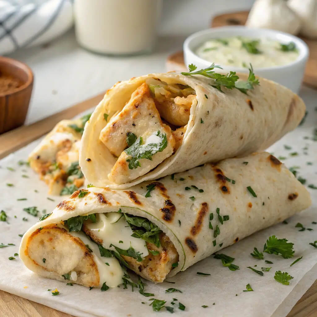 cheesy garlic chicken wraps