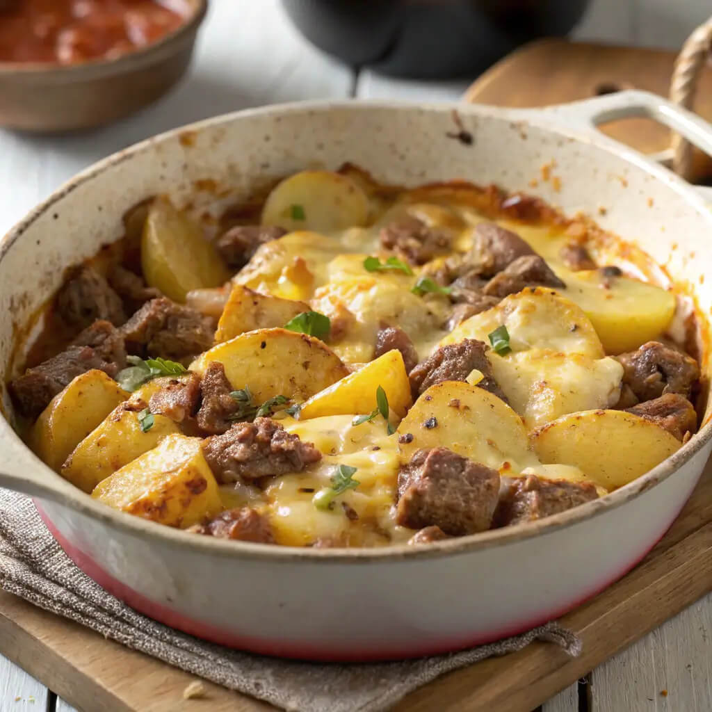 cheesy one pot beef and potatoes