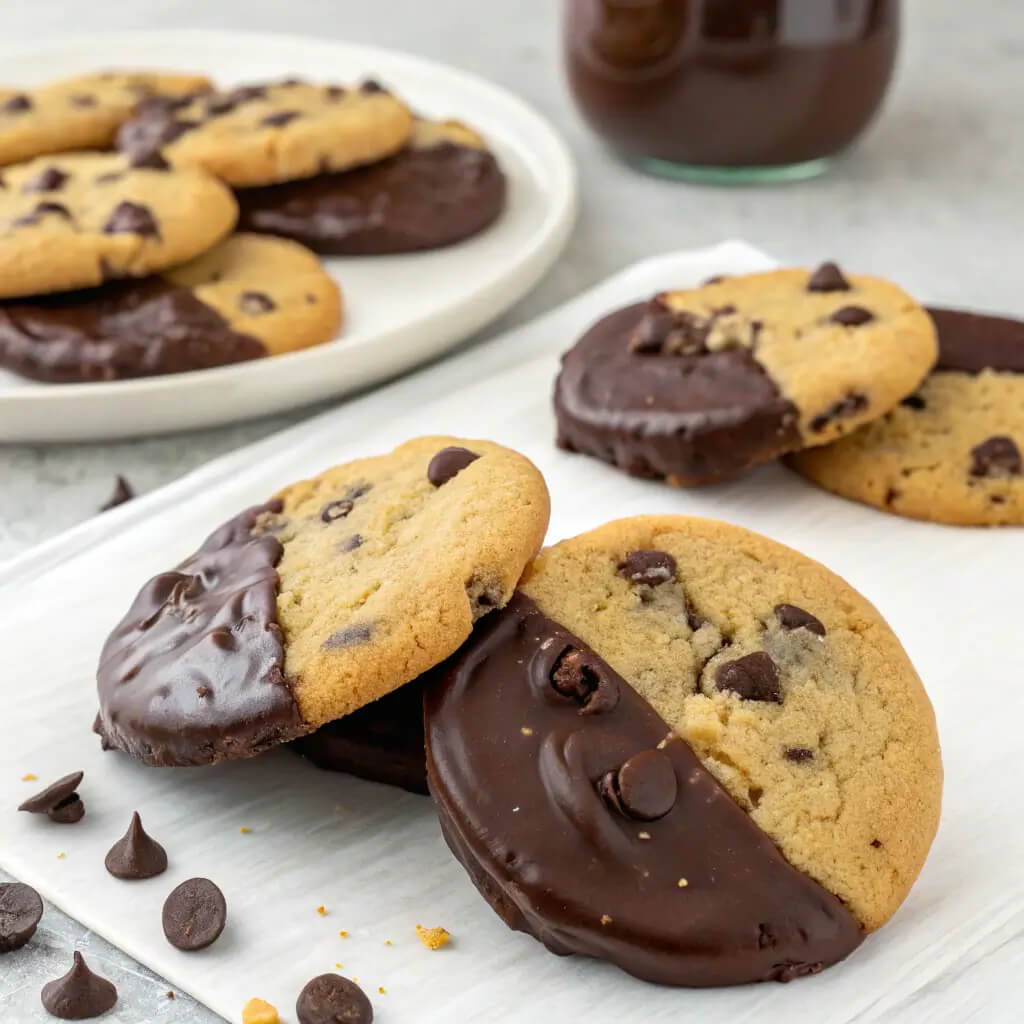 chocolate dipped chocolate chip cookies