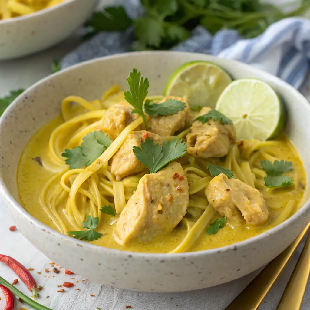 creamy thai turmeric chicken and noodles