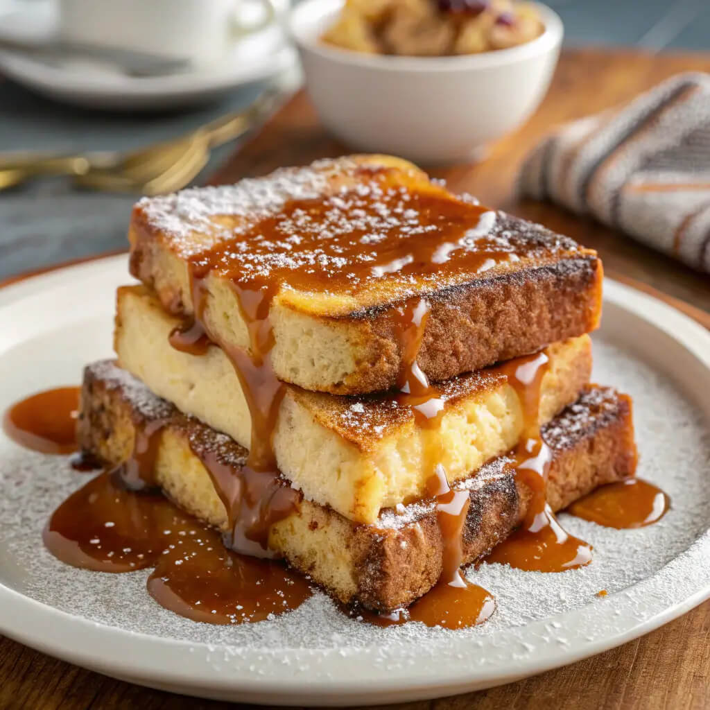 creme brulee french toast with salted caramel