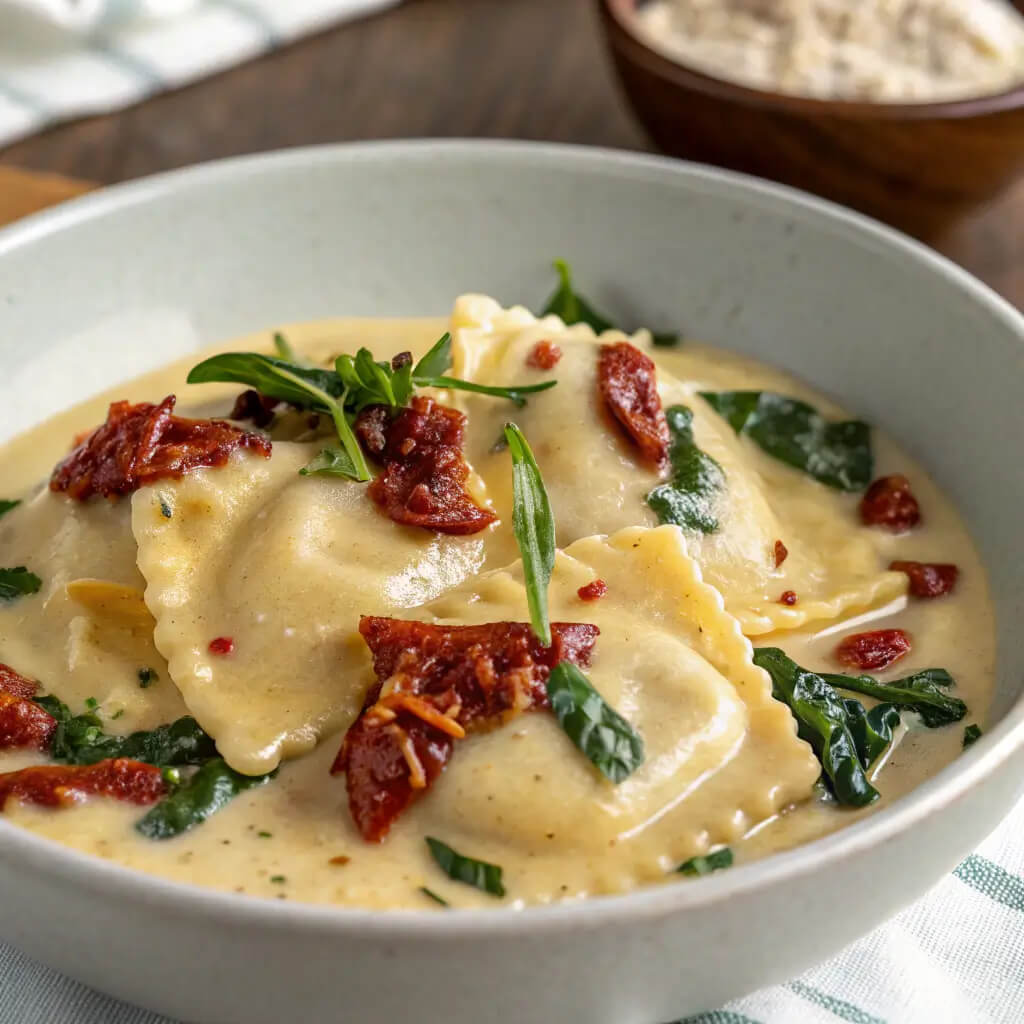 easy weeknight creamy tuscan ravioli