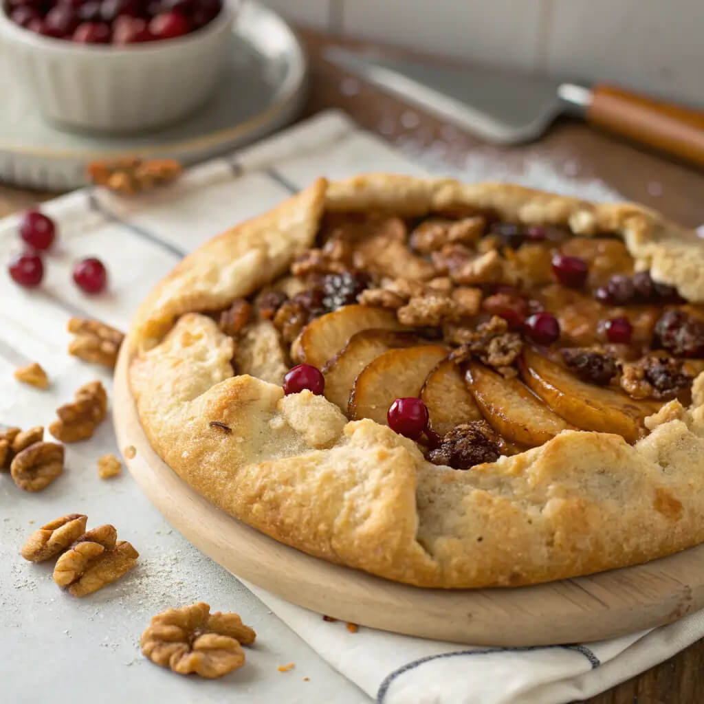 fall inspired caramel pear galette with walnuts cranberries recipe