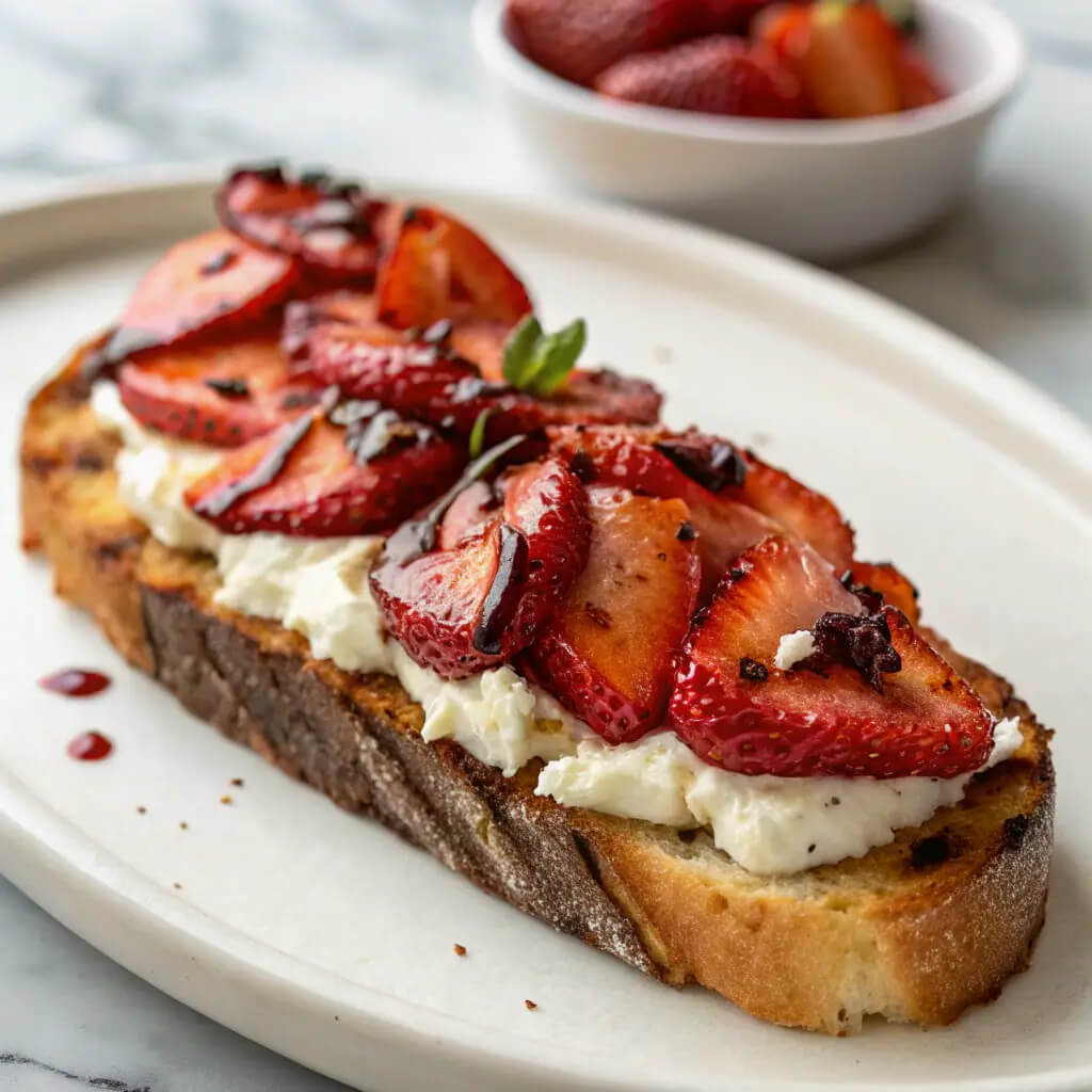 gourmet roasted strawberry whipped ricotta toast recipe