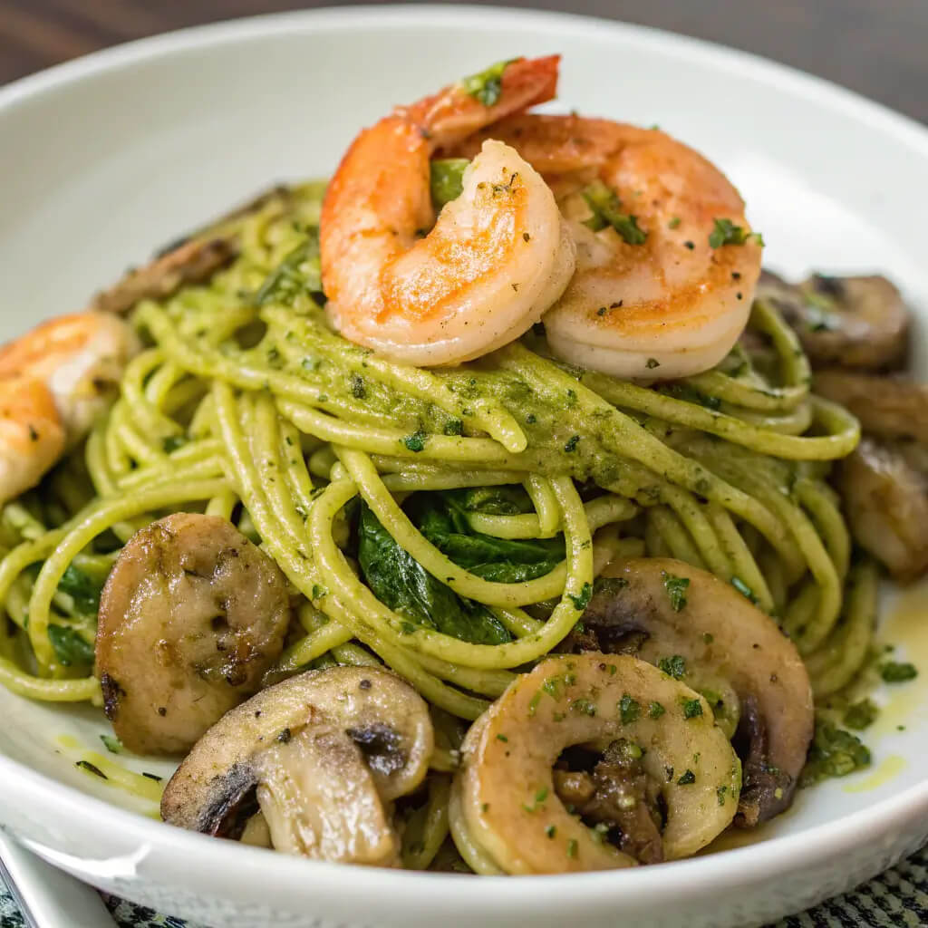 pesto shrimp mushroom pasta