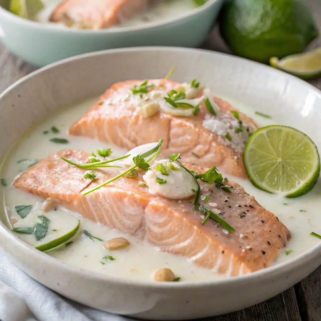 poached salmon in coconut lime sauce