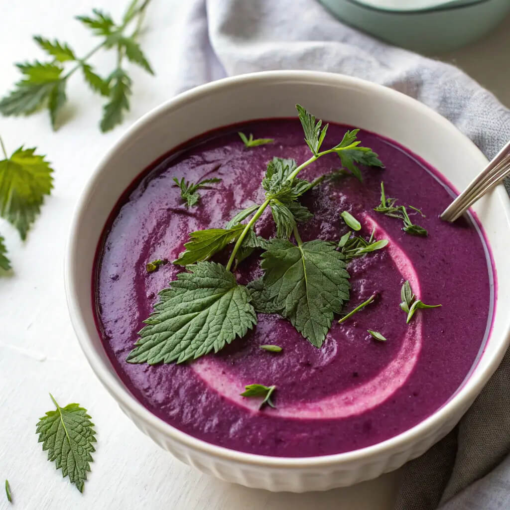 purple carrot and nettle soup