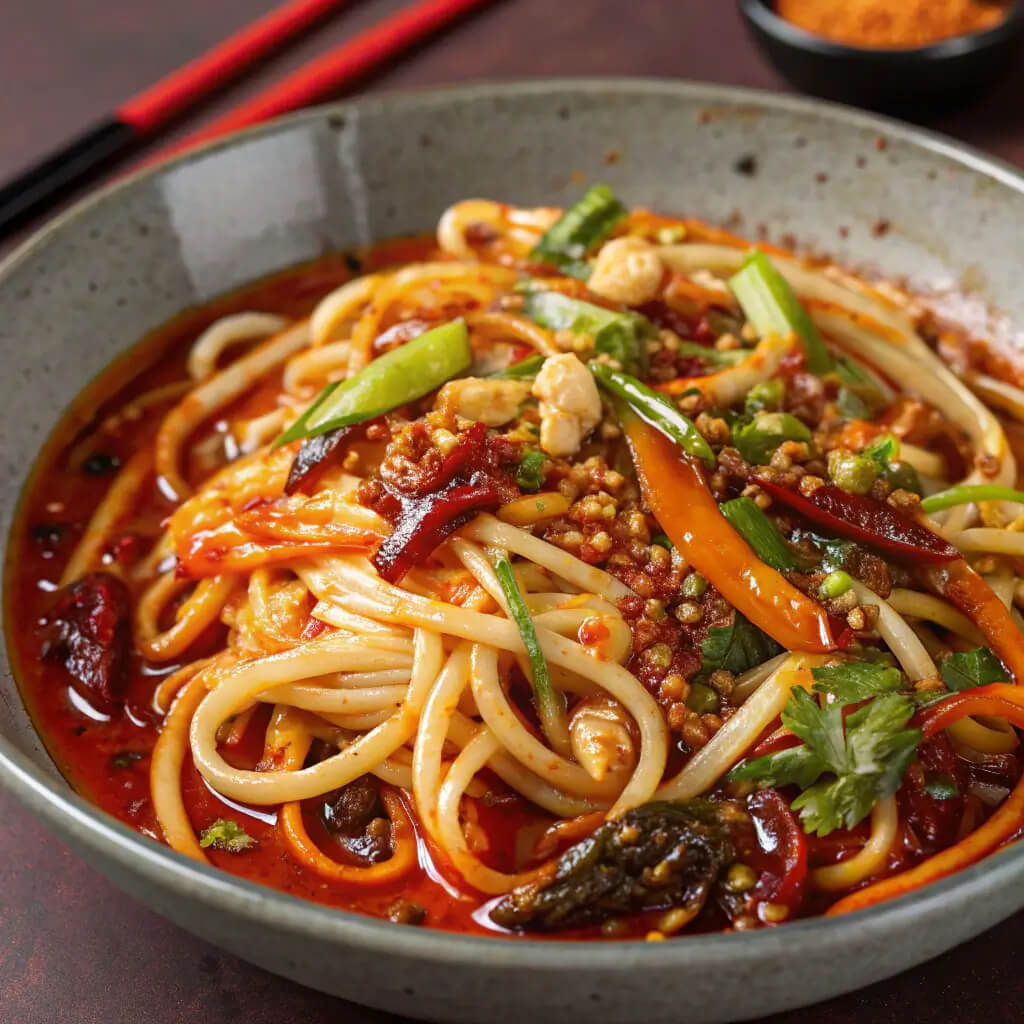 spicy szechuan noodles with garlic chili oil
