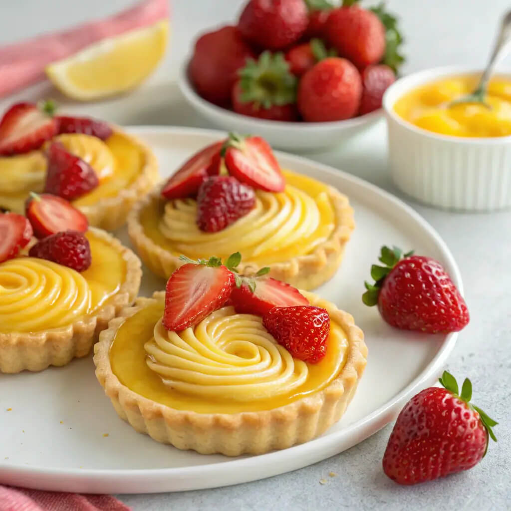 strawberry honey custard tarts with lemon curd
