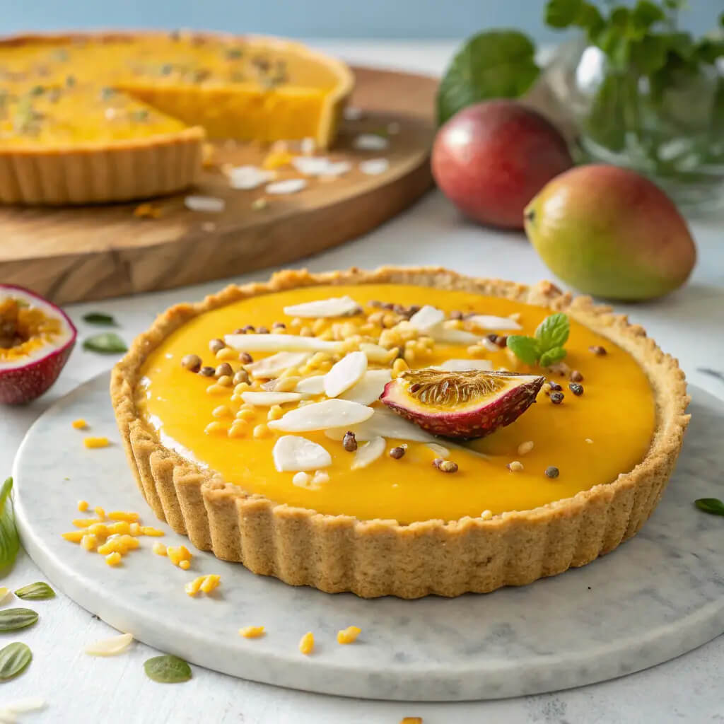 vegan mango passion fruit tart